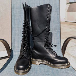 Black Leather Dr. Martens Knee High Combat Boots
